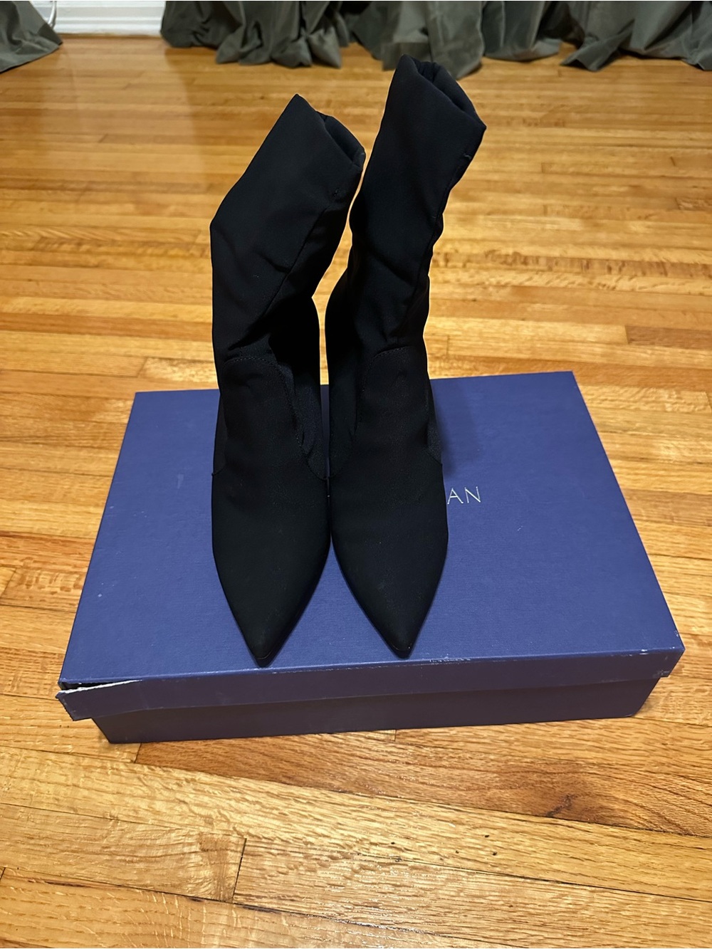 Stuart Weitzman Black Pointed Sock Booties